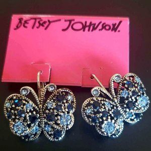 Betsey Johnson Silver and Blue Butterfly Earrings - Never Worn